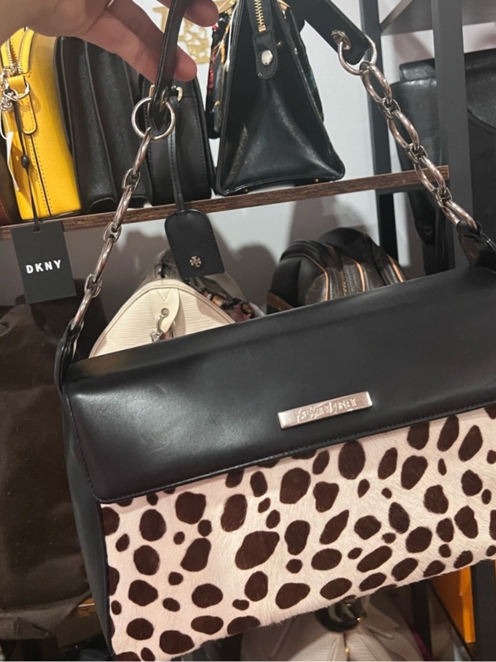 YSL Cream Leopard-Print Vintage Shoulder Bag